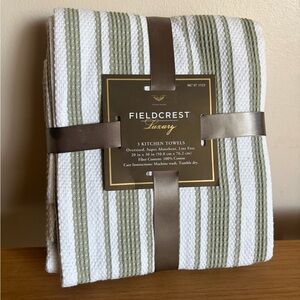 Fieldcrest Striped Kitchen Towels / White and Sage NWT